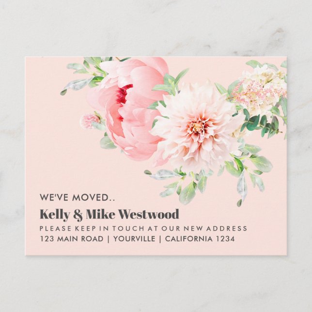 Pink Dahlia We've moved New address New House Postcard (Front)