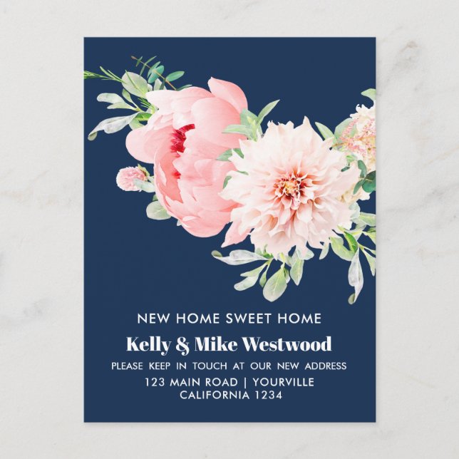 Pink Dahlia We've moved New address New House Postcard (Front)