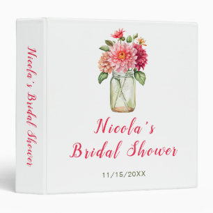 Pink Dahlias Mason Jar Bridal Shower Photo Album Binder