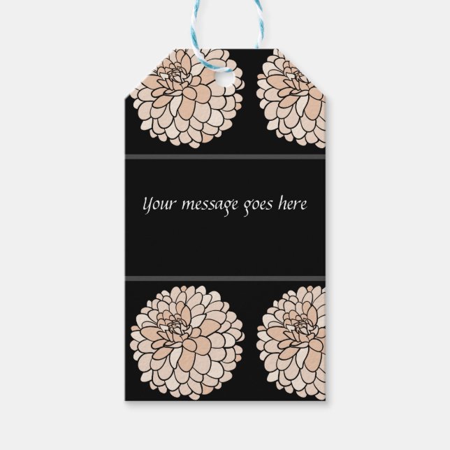 Pink Dahlias on black background gift tag (Front)