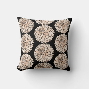 Pink Dahlias on black background  Throw Pillow