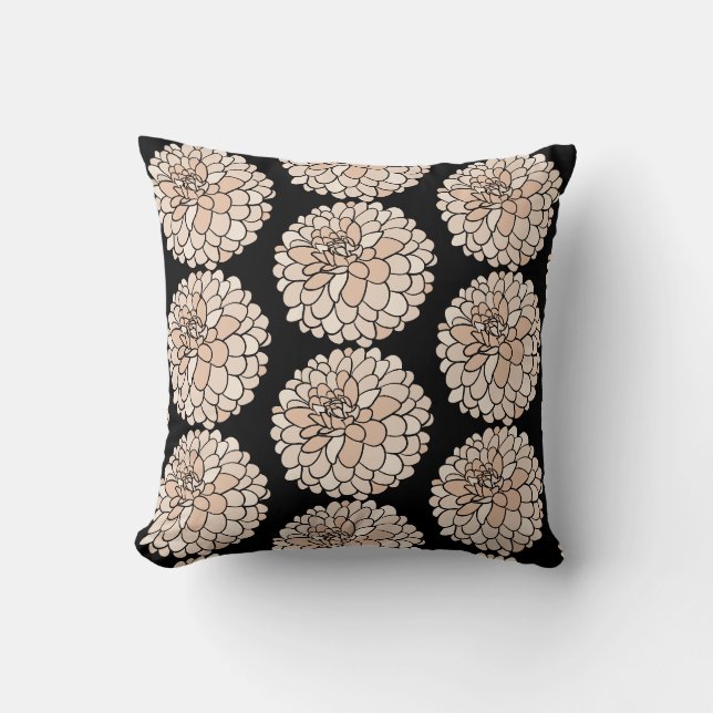 Pink Dahlias on black background  Throw Pillow (Front)