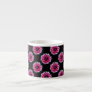 Pink Dahlias Pattern on Black Background Flowers Espresso Cup