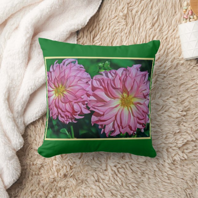 PINK DAHLIAS (TWO LARGE DAHLIAS) THROW PILLOW (Blanket)