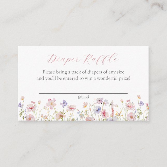 Pink Dainty Flowers Diaper Raffle Enclosure Card (Front)