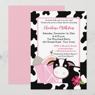 Pink Dairy Cow Girl Baby Shower Invitation