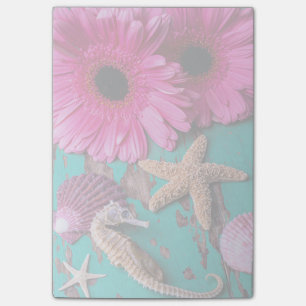 Pink Daises And Seahorse With Starfish Post-it Notes