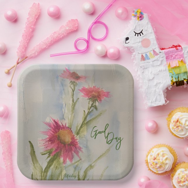 Pink Daises paper plats Plate (Party)