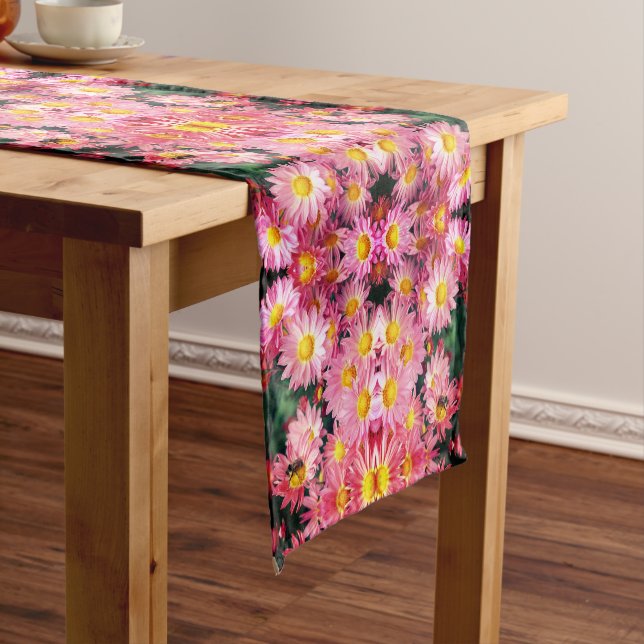 Pink Daisies And Bumble Bee Abstract        Short Table Runner (In Situ)