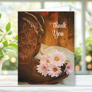 Pink Daisies and Cowboy Boots Western Thank You Card