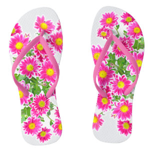 Pink Daisies / Asters Bouquet + your ideas Flip Flops
