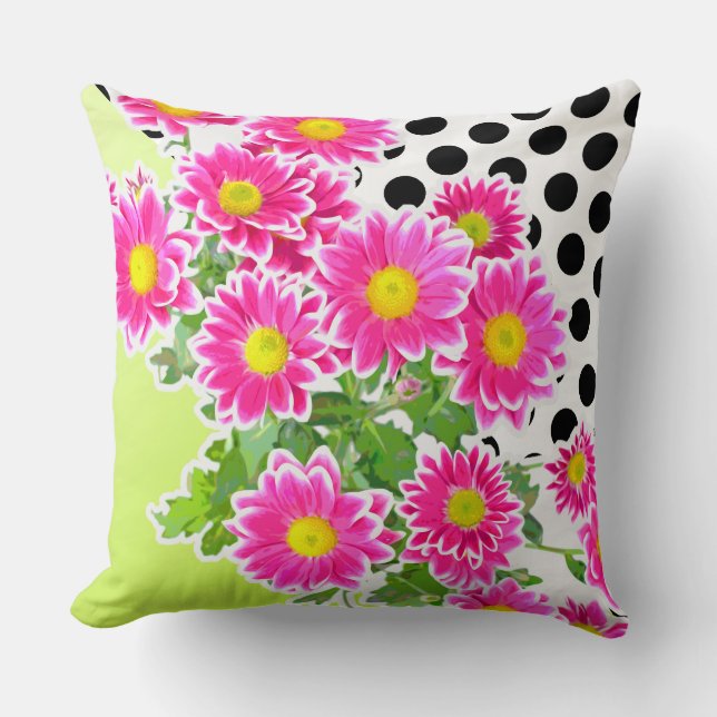 Pink Daisies / Asters Bouquet + your ideas Throw Pillow (Front)