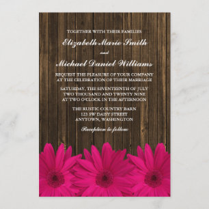 Pink Daisies Barn Wood Wedding Invitation