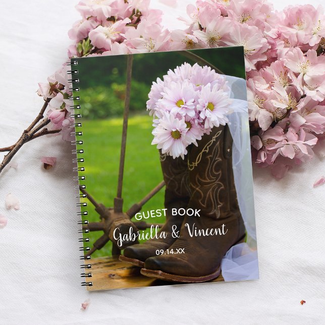 Pink Daisies Boots Western Wedding Guest Book (Creator Uploaded)