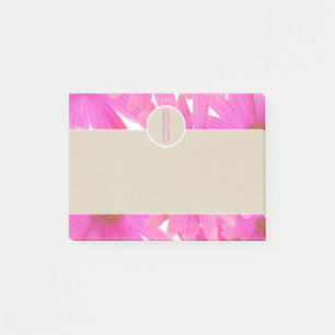 Pink Daisies & Brown Kraft Rustic Monogram Initial Post-it Notes
