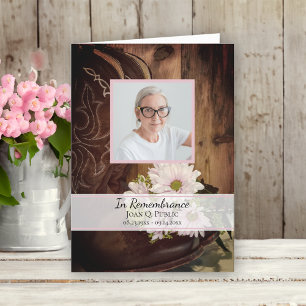 Pink Daisies Cowboy Boots Western Funeral Service Program