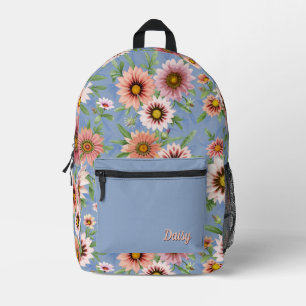 Pink Daisies Floral Botanical Art Personalized Printed Backpack