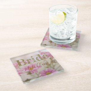 Pink Daisies Glass Coaster Romantic Floral