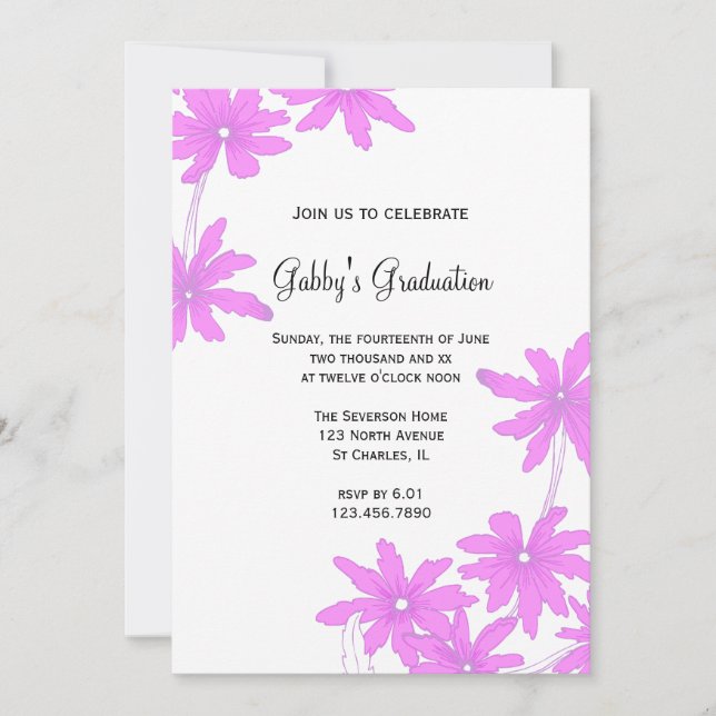 Pink Daisies Graduation Party Invitation (Front)