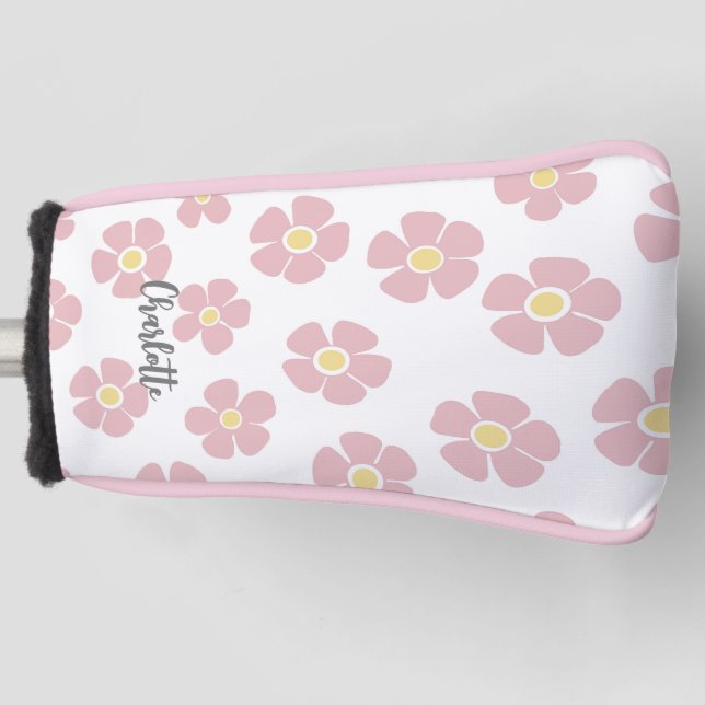 Pink Daisies Ladies Golf Head Cover (Front)