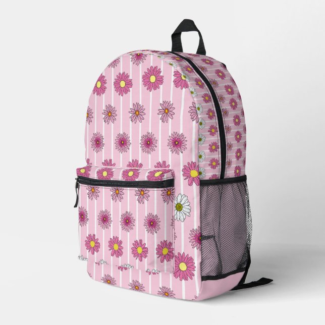 Pink Daisies  Printed Backpack (Back Corner Right)