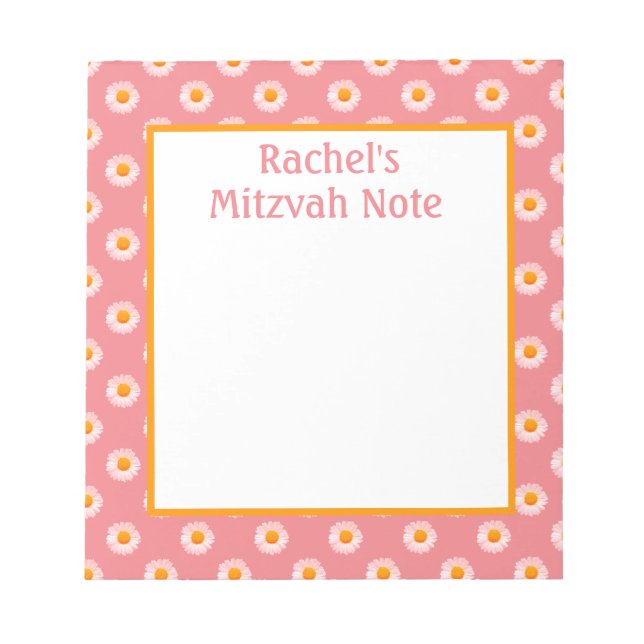 Pink Daisies Retro Mitzvah Note Girls Notepad (Front)