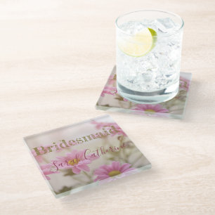 Pink Daisies Romantic Background Glass Coaster