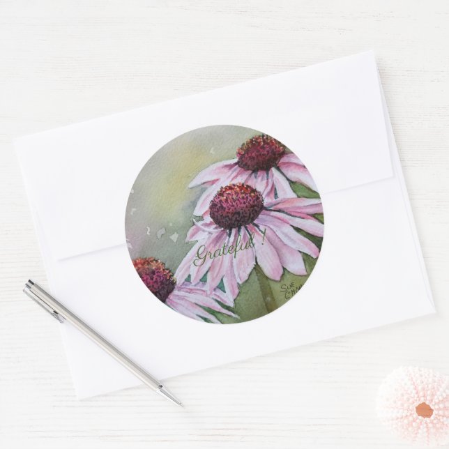 Pink Daisies Watercolor Floral Classic Round Sticker (Envelope)