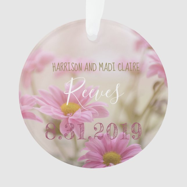 Pink Daisies Wedding Acrylic Ornament Flowers (Front)