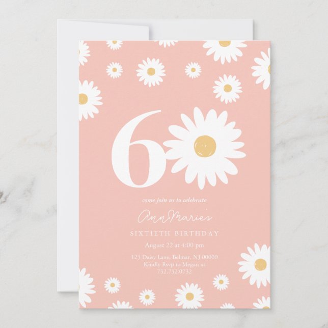 Pink Daisy 60th Birthday Invitation (Devant)
