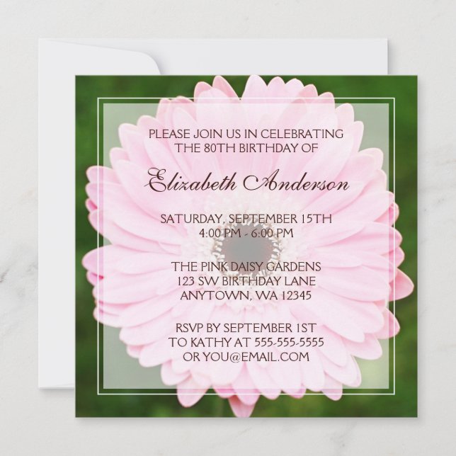 Pink Daisy 80th Birthday Party Invitation (Front)