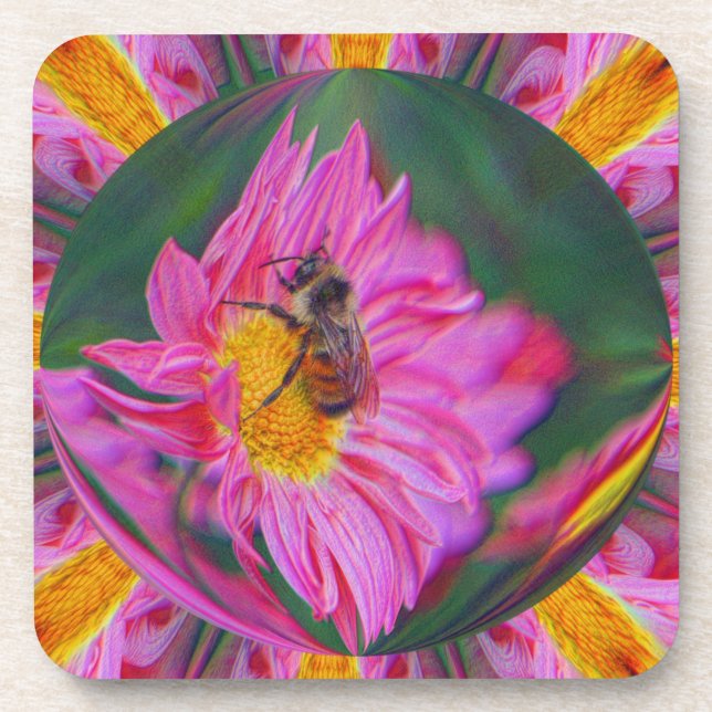 Pink Daisy Abstract Floral Art Coaster Set (Front)