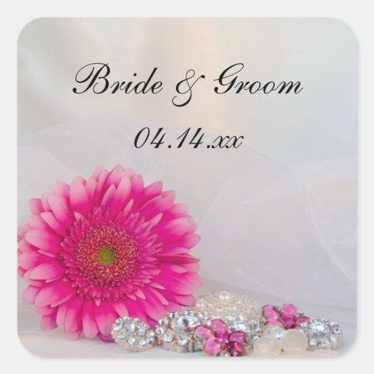 Pink Daisy and Buttons Wedding Envelope Seals