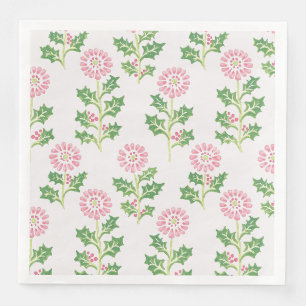Pink Daisy and Holly Christmas Dinner Napkins Whit