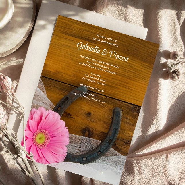 Pink Daisy and Horseshoe Country Western Wedding Magnetic Invitation (Creator Uploaded)