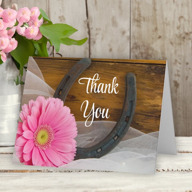 Pink Daisy and Horseshoe Western Wedding Thank You (Creator Uploaded)