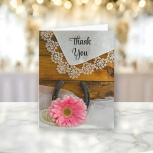 Pink Daisy and Lace Country Western Thank You Card