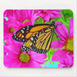 Pink daisy and Monarch butterfly mousepad