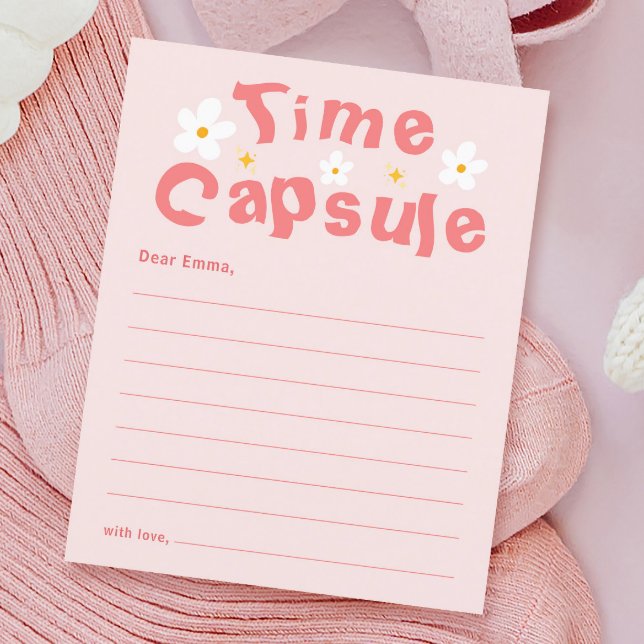 Pink Daisy Anniversaire Fête Heure Capsule Carte d (Créateur téléchargé)