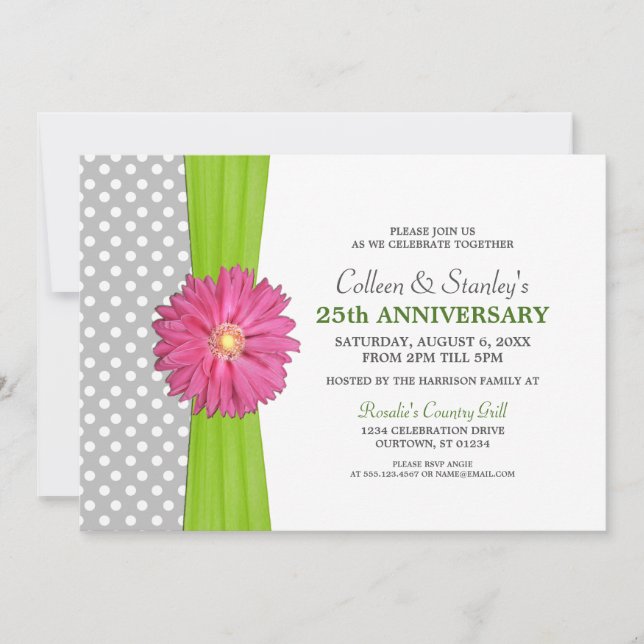 Pink Daisy Anniversary Party Invitation (Front)