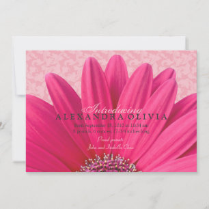 Pink Daisy Baby Girl Photo Birth Announcement