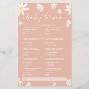 Pink Daisy Baby Trivia, Baby Shower Game