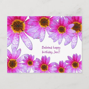 Pink Daisy Belated Joyeux Anniversaire Carte posta