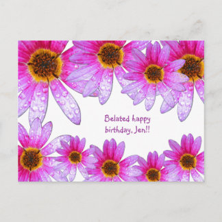Pink Daisy Belated Joyeux Anniversaire Carte posta