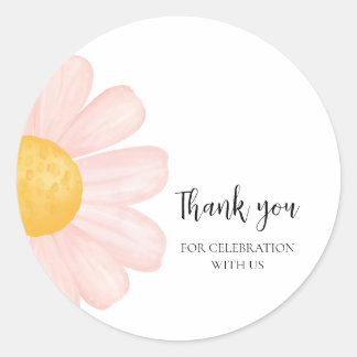 Pink Daisy Birthday Favour Tags, Little Daisy Than Classic Round Sticker
