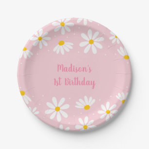 Pink Daisy Birthday Paper Plate