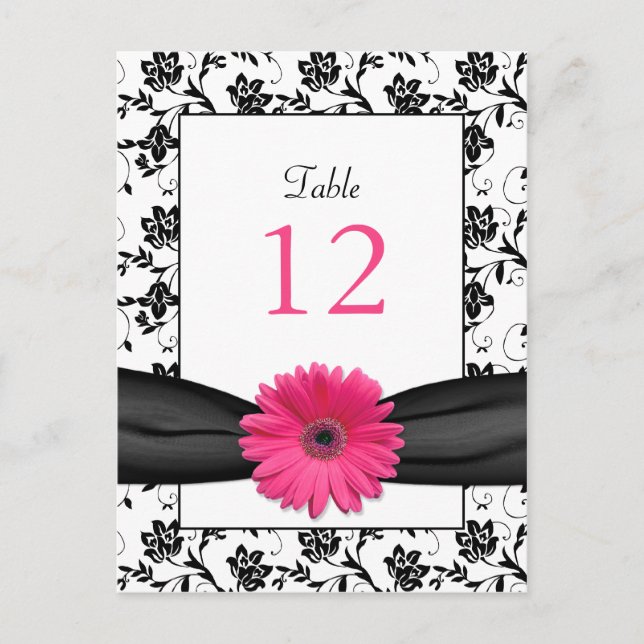 Pink Daisy Black White Floral Mariage Carte de tab (Devant)