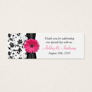 Pink Daisy Black White Floral Wedding Favour Tags