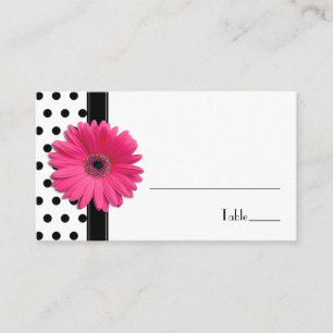 Pink Daisy Black White Polka Dot Place Card