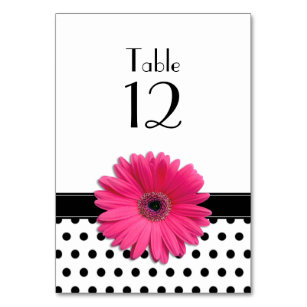 Pink Daisy Black White Polka Dot Wedding Table Number